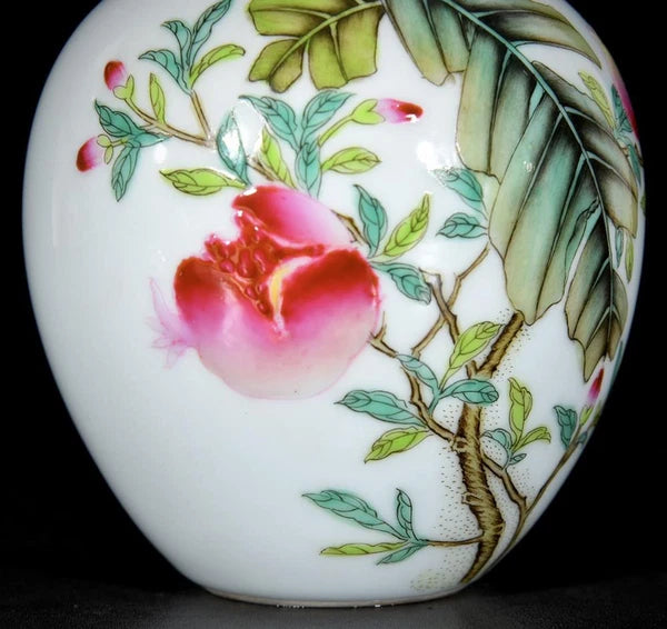Yongzheng Signed Old Chinese Colour Enamel Lid Pot W/pomegranate N3488