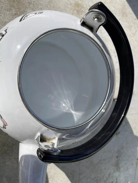 Vintage Retro Enamel Tea Pot Adorned With Pink Black 50’s Appliance Pictures