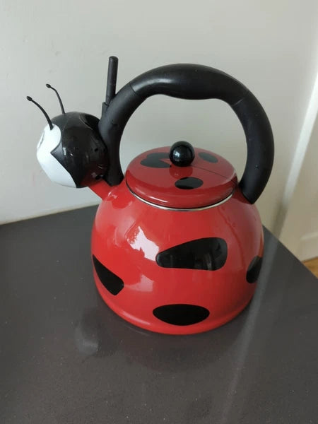 Vintage Unique Kamenstein Ladybug Whistling Tea Kettle Teapot Enamel M14
