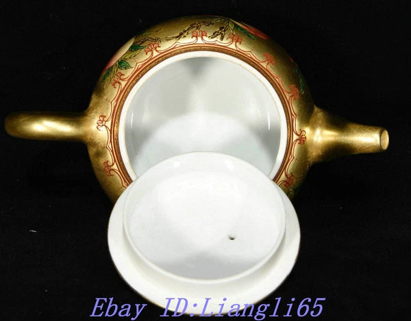 5.9" Old Qing Dynasty Enamel Colour Porcelain Gilt Peach Wine Tea Pot Flagon-