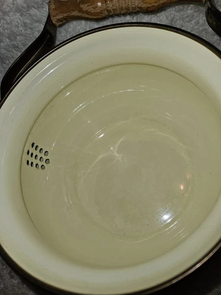 Vintage Saltera Himark Enamel RARE Teapot MCM  Floral Wooden Handle Kettle