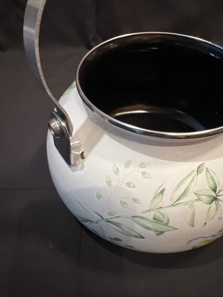 Lenox Butterfly Meadow Floral Enamel Tea Pot Teapot Kettle with Minor Issues
