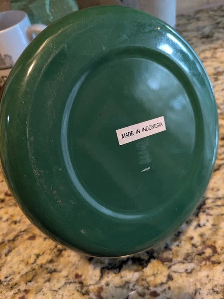 Vintage Green Enamel Tea Kettle with Wood Handle