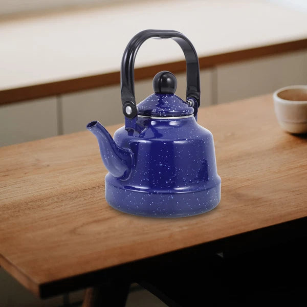 Small Tea Kettle Stovetop Blue Enamel Easy Use Teapot Office