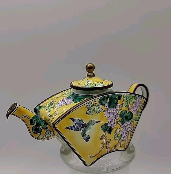 Kelvin Chen Miniature Teapot Porcelain Piece With Hummingbird and Grapes