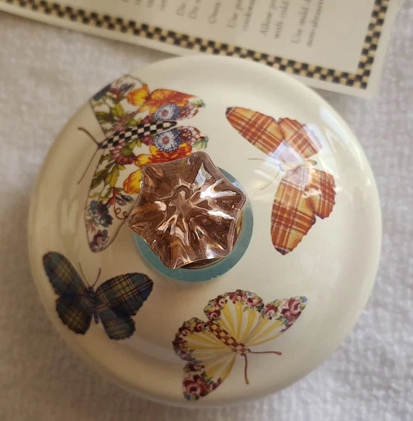 Retired - Mackenzie Childs White Butterfly Garden 4 Cup Teapot NWOT