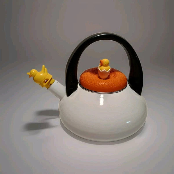 Vintage Enamelware Baby Chick In Nest Tea Kettle Pot