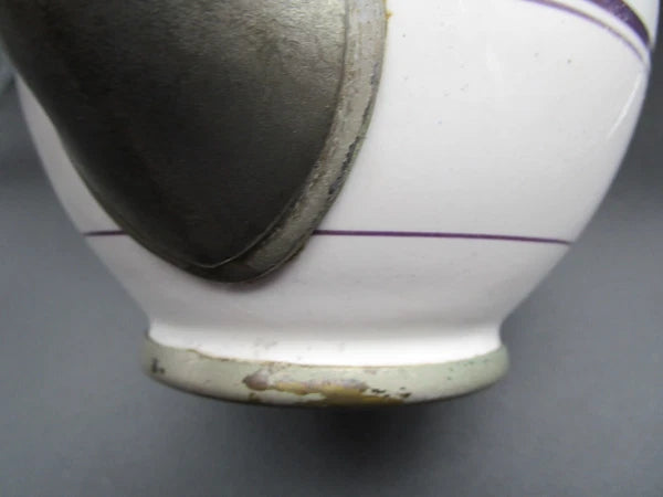 Graniteware enamel pewter teapot purple floral design Manning, Bowman Co.