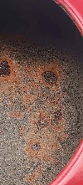 Vintage Fissler Red Enamel Tea Kettle For Decor *Burnt Spots Inside and Bottom*