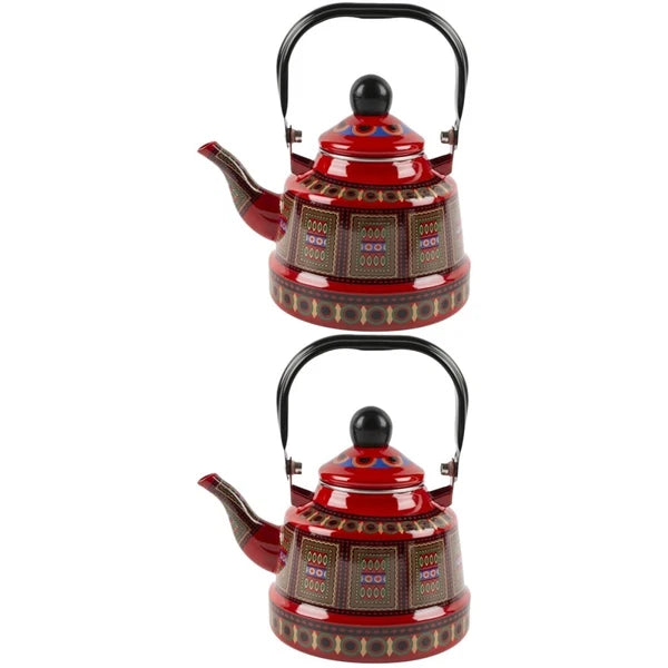 2 Count Enamel Teapot Woman Retro for Stovetop Porcelain Kettle Coffee