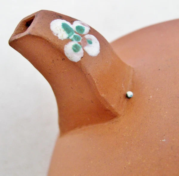 Chinese YIXING Clay Teapot w/ Enameled Bird, Branches & Flowers  (6.7")