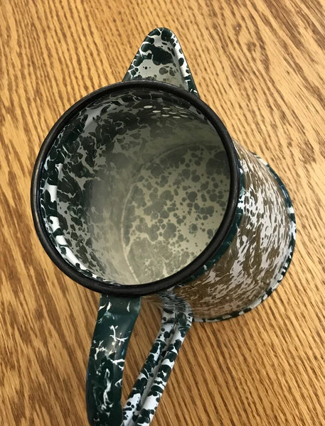 Green & White Speckled Enamel Lot Of 3 Coffee Tea Pot, Rectangle & Round Pan B38