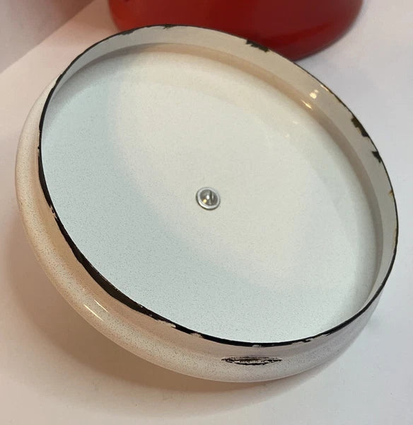 VNTG. ENAMELWARE TEAPOT TEA KETTLE ORANGE WOODEN HANDLE KITSCHY 70'S AESTHETIC