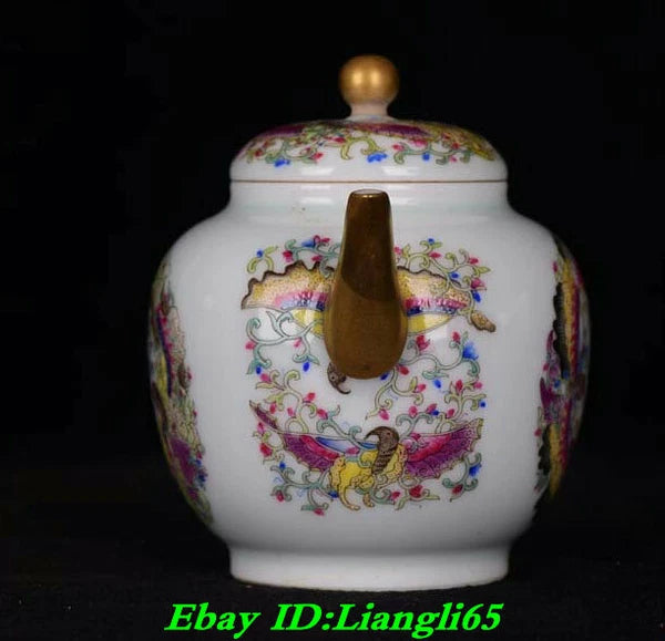 5" Yongzheng Marked China Colour Enamel Porcelain Dynasty Flower Handle Teapot-