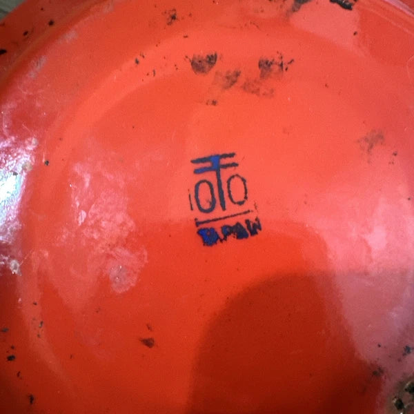 Vintage Midcentury Modern Enamelware Teapot OTTO Japan Bamboo Handle Preowned