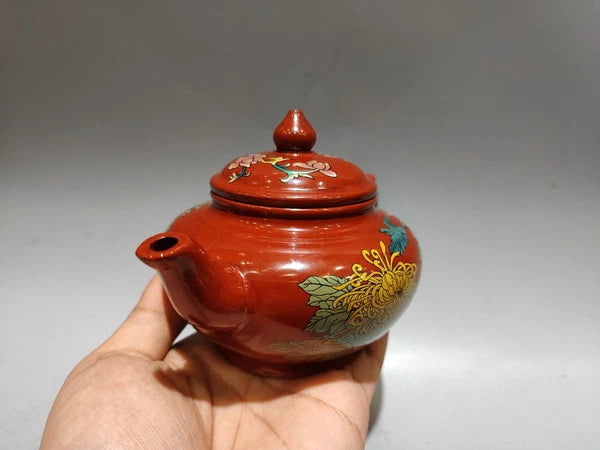 Yixing Zisha Pot Scholarly Aesthetic Kitchen Cute Sculpted Enamel Painted Floral