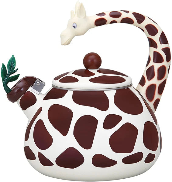 Whimsical 2.1 Quart Enamel-on-Steel Whistling Tea Kettle - Giraffe Design