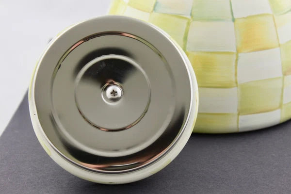 MACKENZIE CHILD PARCHMENT TEAPOT KETTLE ENAMEL AMBER FINIA - NEW