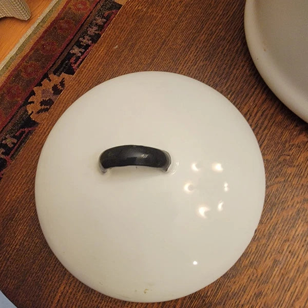 Vintage Enamelware Tea Kettle White Black