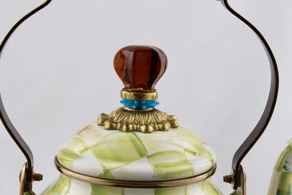 MACKENZIE CHILD PARCHMENT TEAPOT KETTLE ENAMEL AMBER FINIA - NEW