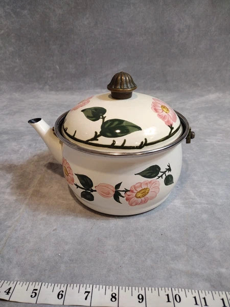 VTG, Villeroy & Boch, "Wild Rose" Enamel, Metal, Tea Pot, Kettle, With Lid