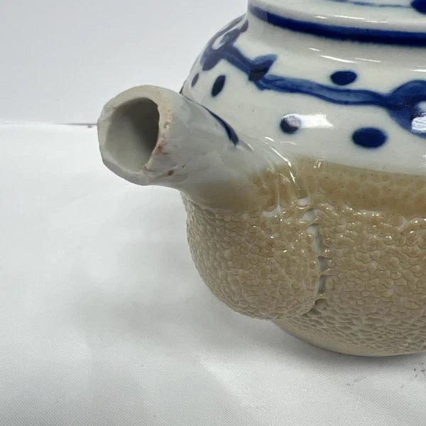 Japanese Pottery Impasto Enamel Decorated Teapot Early 1900's Lid Cracked
