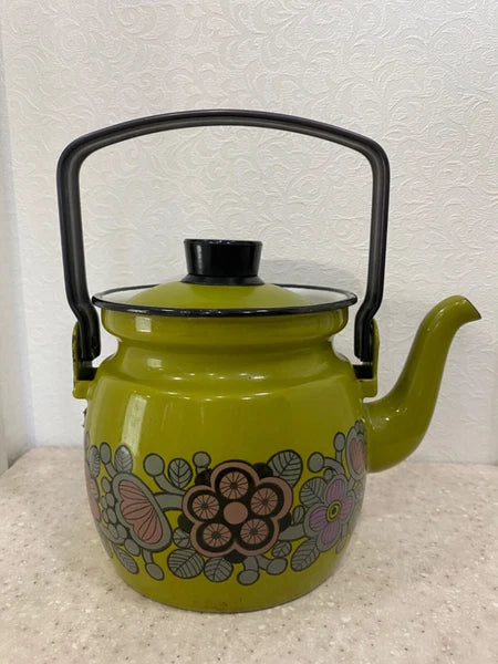Vintage Enamel Green Primavera Finel Arabia Teapot Kettle 0.6L Kaj Franck