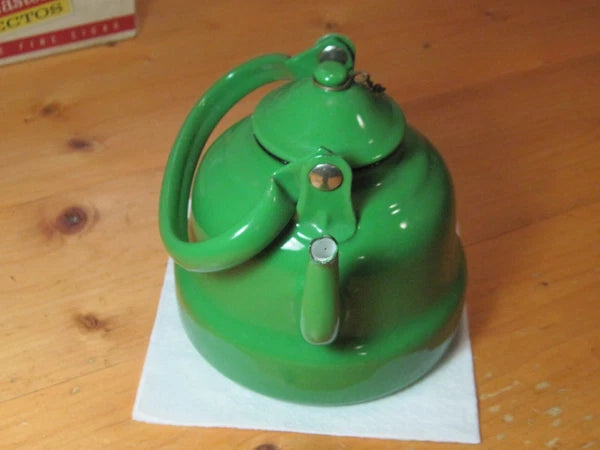 VTG GREEN ENAMEL WARE GRANITE TEAPOT METAL RUSTIC DECOR FARMHOUSE YUGOSLAVIA 14