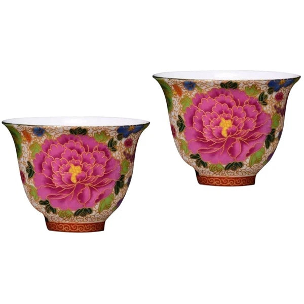 Set of 2 Enamel Teapot Cup Travel Ware Porcelain Ceramic