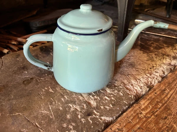 Vintage Enamelware Light Blue Tea Pot Enamel Pitcher Shabby Home Decor