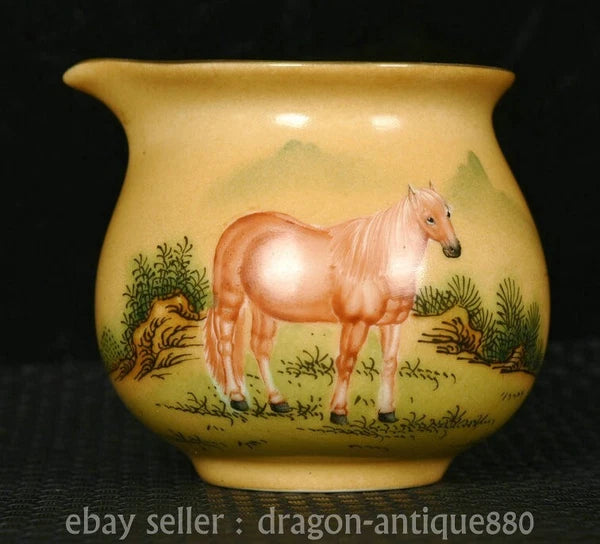 5.6" Old China Yongzheng Marked Colour Enamel Porcelain Horse Teacup Teapot Set
