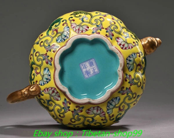 5.9''Old Qing Yongzheng Marked Enamel Colour Porcelain Gilt Wine Tea Pot Flagon