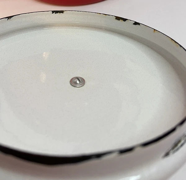 VNTG. ENAMELWARE TEAPOT TEA KETTLE ORANGE WOODEN HANDLE KITSCHY 70'S AESTHETIC