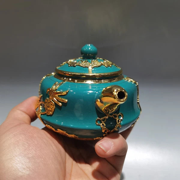 5.5" China Yixing Zisha Pottery Colour Enamels Red Clay 260CC Gild Flower Teapot