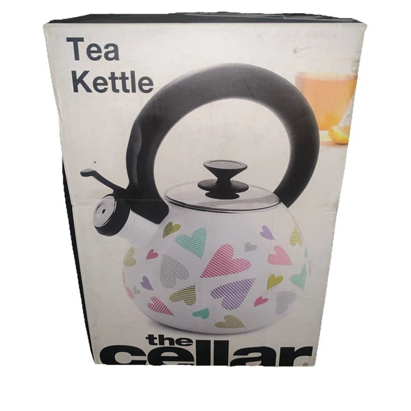THE CELLAR Enamel on Steel Heart Tea Kettle NEW in Open Box