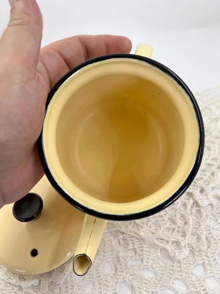 Vintage yellow enameled kettle pitcher 0.5 l Kitchen enamel coffee pot Metal tea