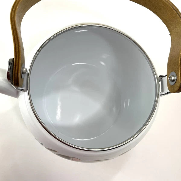 Vtg Enamel Tea Kettle With Pig And Plastic Corn Lid Handle Wood Handle