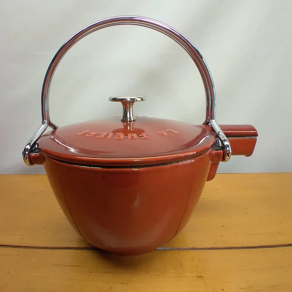 Staub La Theiere French Cast Iron 1 qt Red Tea Kettle Enamel Pot Made in France