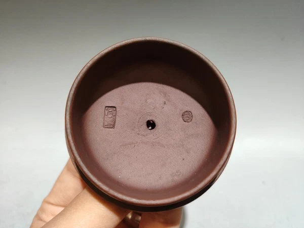 Yixing Purple Teapot Ornament Exquisite Figurine Enamel Painted Floral Motif