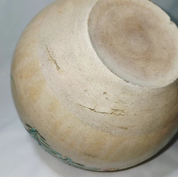 Antique Japanese Yellow Ware Ceramic Famille Rose Raised Enamel Teapot