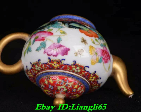 6" Yongzheng Marked Old Chinese Colour Enamel Porcelain Palace Flower Teapot-