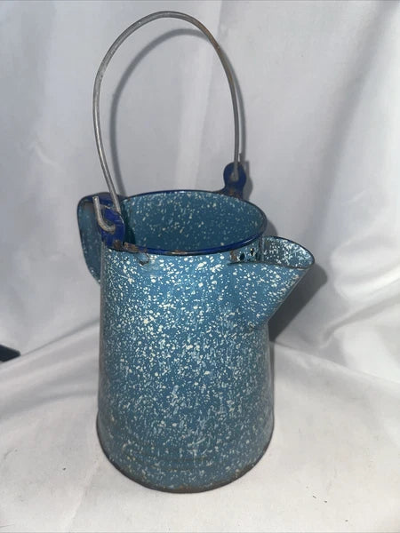 Enamel Speckled Coffee Tea Pot  Blue White Country Kettle Vintage No Lid