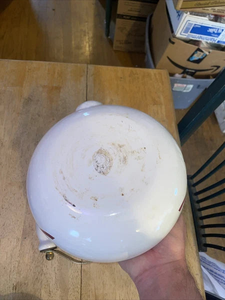 VINTAGE Enamelware Tea Kettle/Pot White/Red Flowers