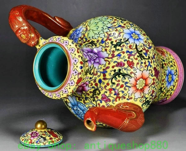 10.6" Yongzheng Enamel Colour Porcelain Gold Dragon Head Wine Tea Pot Flagon-