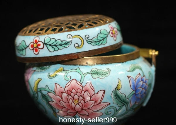 Qianlong Cloisonne Enamel Gilt Flower Pattern Handle Wine Teapot Flagon Statue