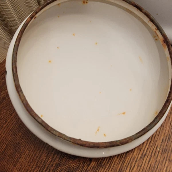 Vintage Enamelware Tea Kettle White Black