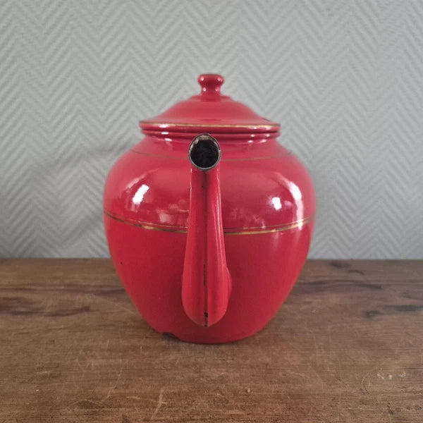 Vintage Enamel COFFEE POT Can Enamelware Tea kettle Red Kaffeekanne Koffiepot