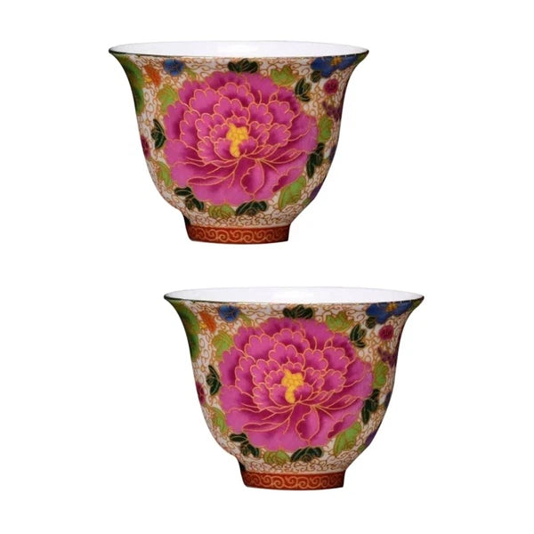 Set of 2 Enamel Teapot Cup Travel Ware Porcelain Ceramic