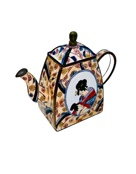 Enamel Miniature Teapot From Kelvin Chen Quite Rare #381 Geishas 1999