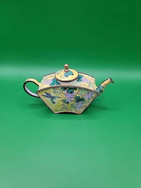 Kelvin Chen Miniature Teapot Porcelain Piece With Hummingbird and Grapes